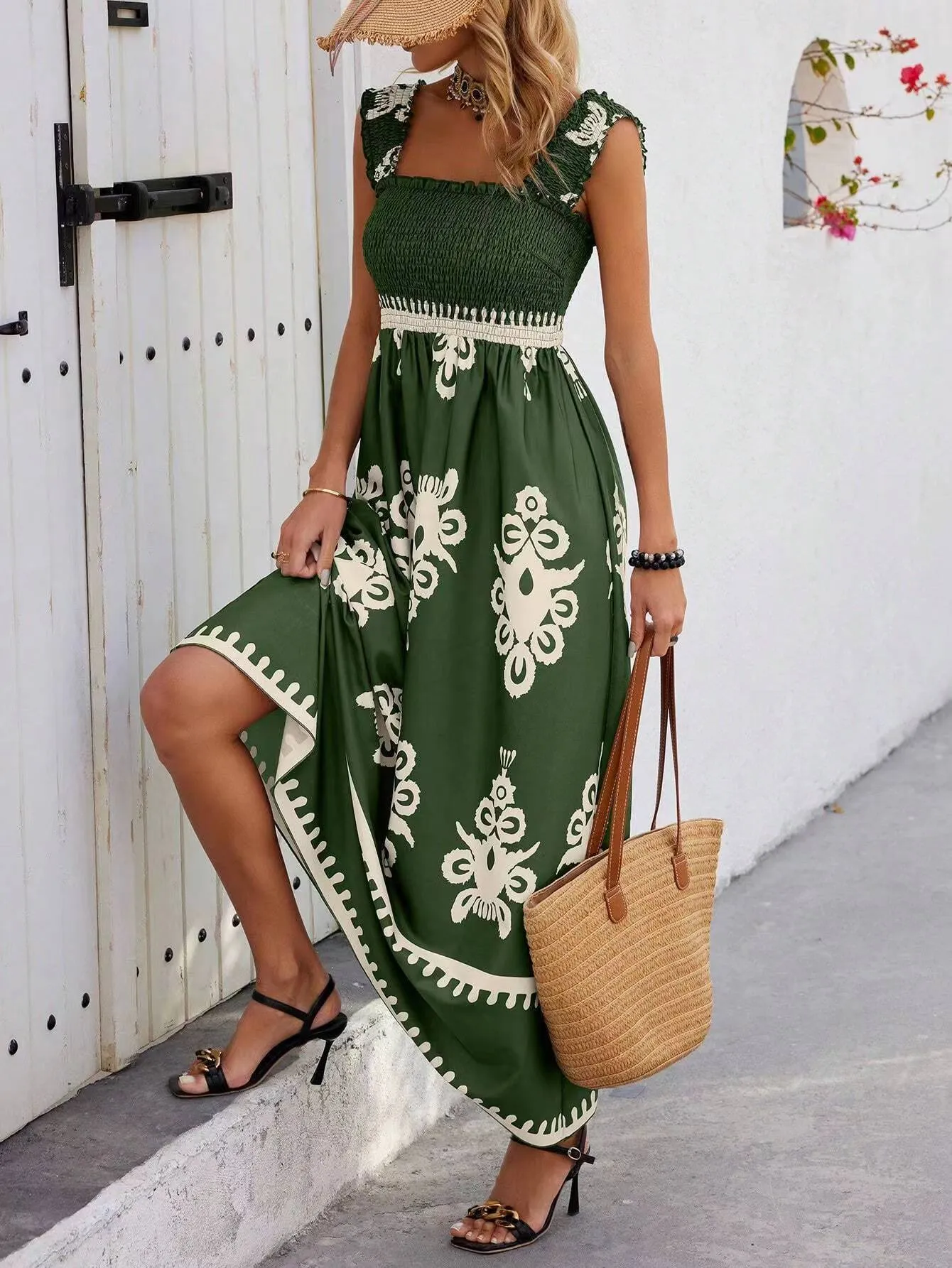 Printed Chest Wrapped Beach Dress