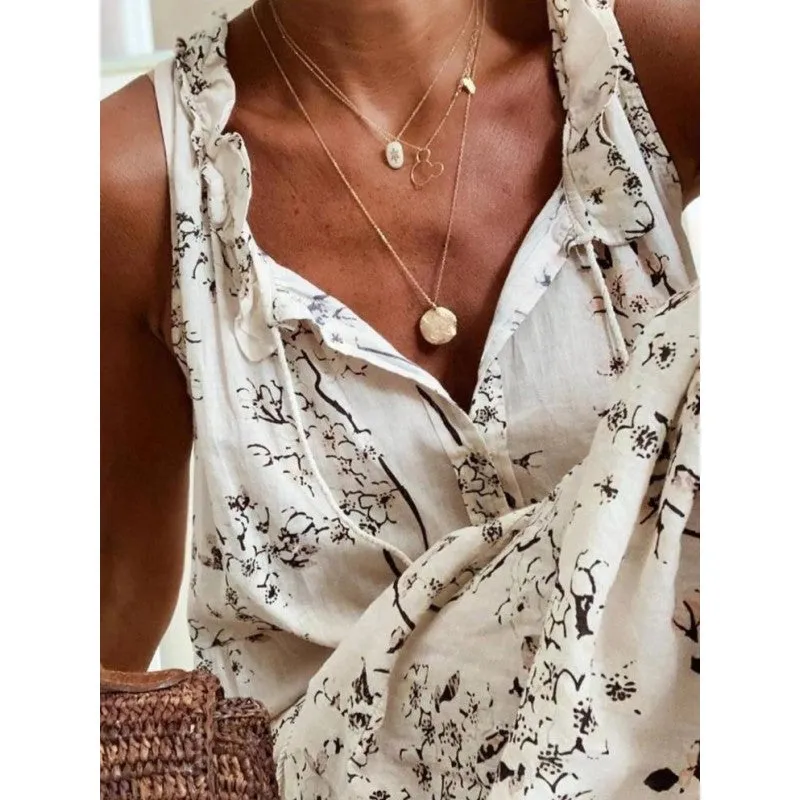 Printed Sleeveless Loose Lace Dress