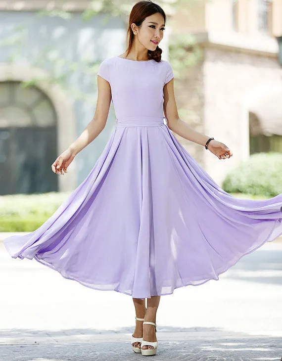 Purple dress Woman Maxi dress chiffon dress custom made bridesmaid dress (1030)