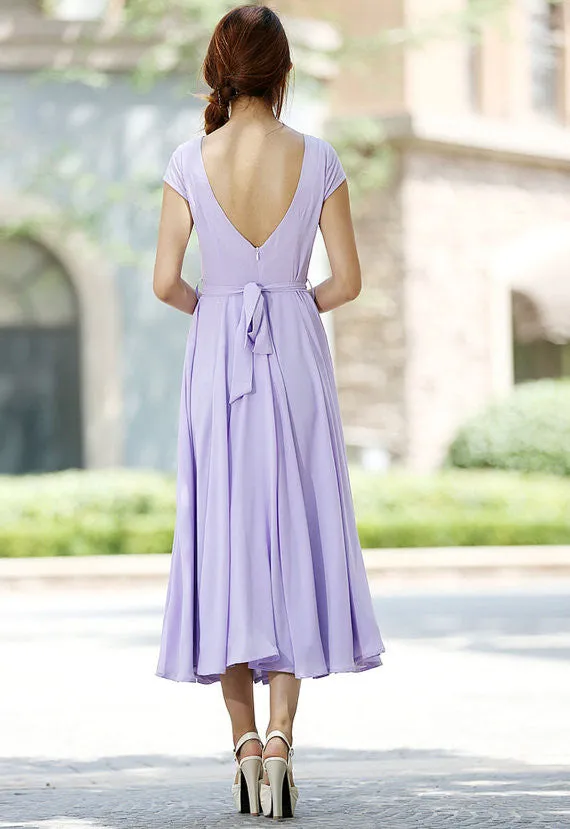 Purple dress Woman Maxi dress chiffon dress custom made bridesmaid dress (1030)