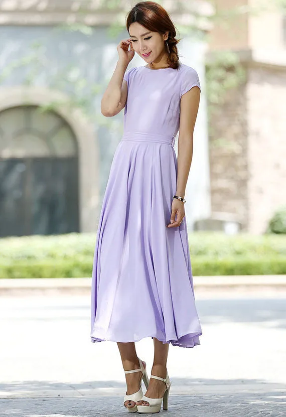 Purple dress Woman Maxi dress chiffon dress custom made bridesmaid dress (1030)