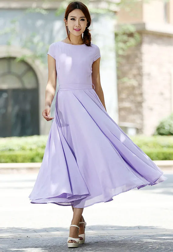 Purple dress Woman Maxi dress chiffon dress custom made bridesmaid dress (1030)