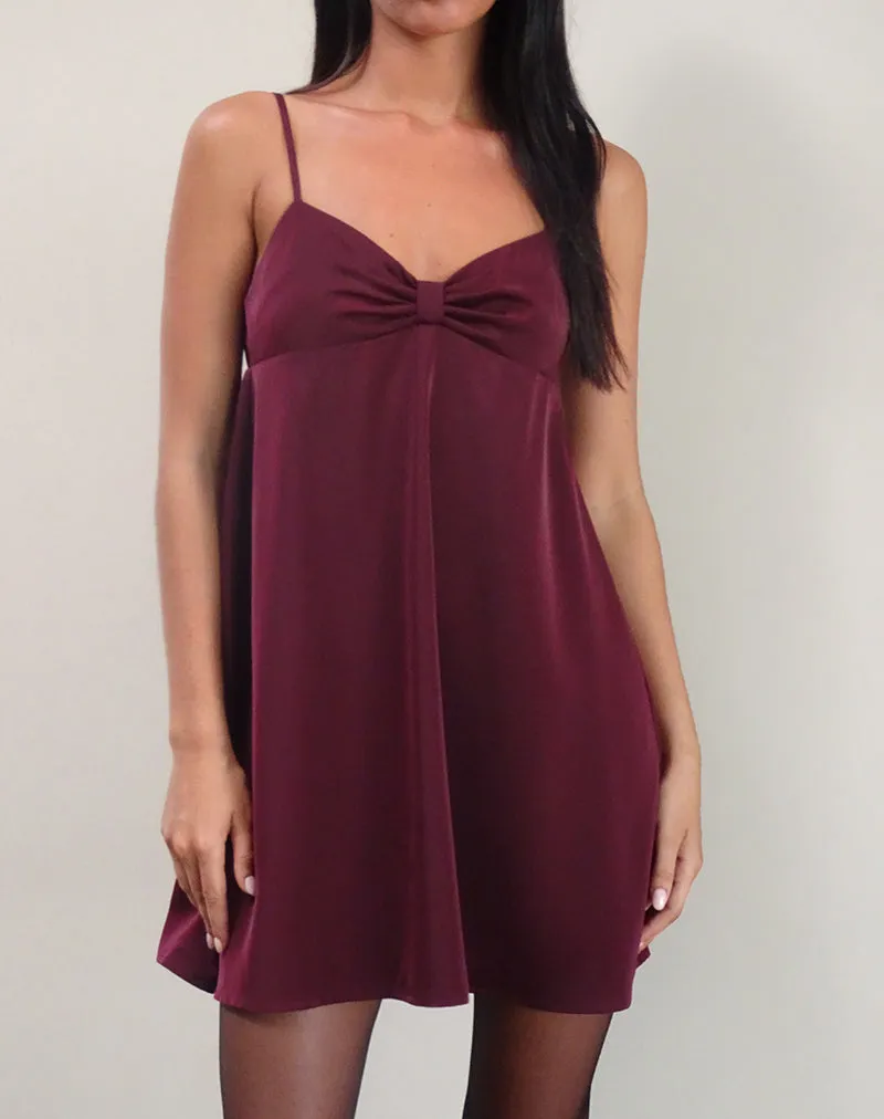 Rafaila Mini Slip Dress in Satin Burgundy