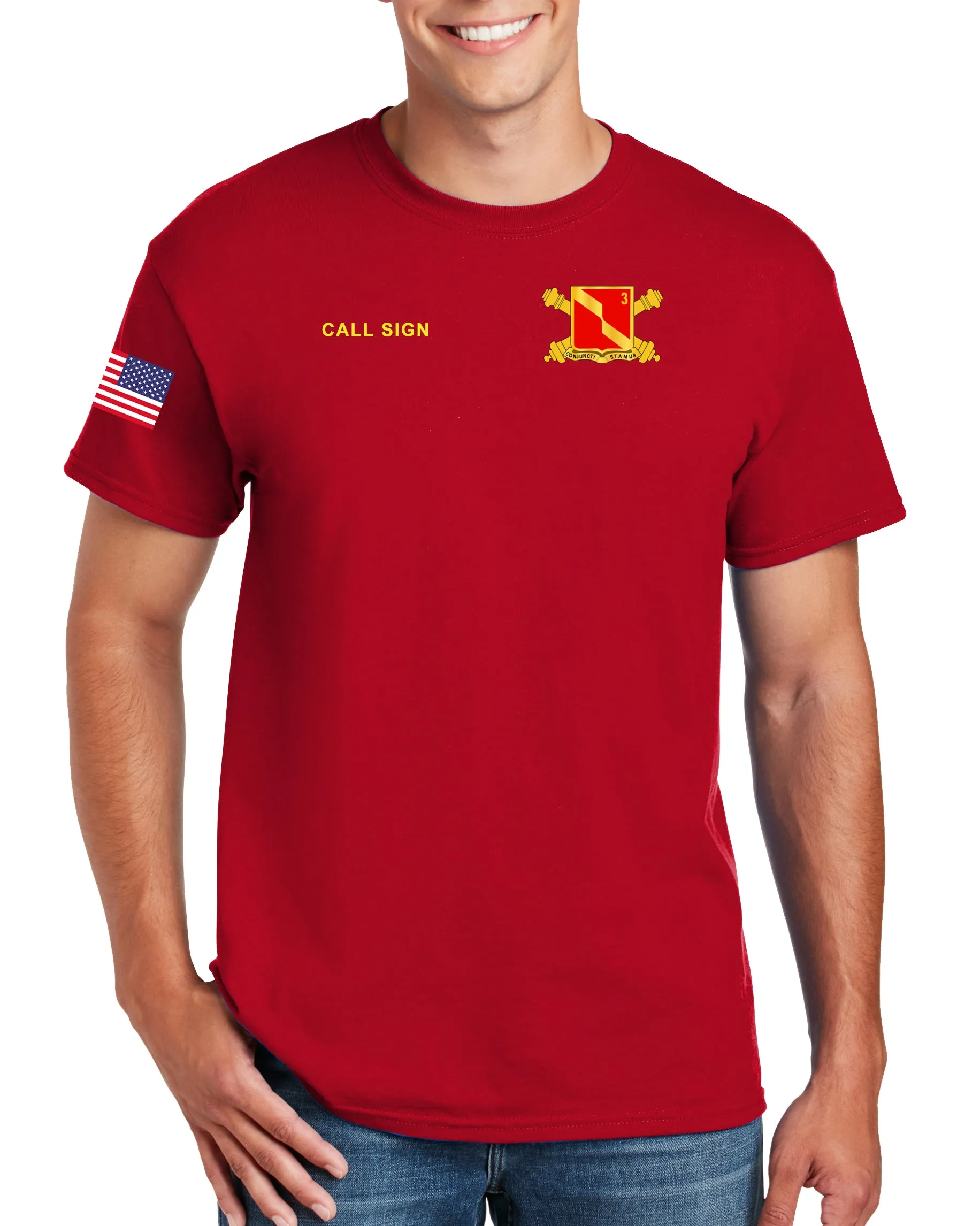 Red 50-50 Blend Unisex PT Short Sleeve Shirt. Approved for PT