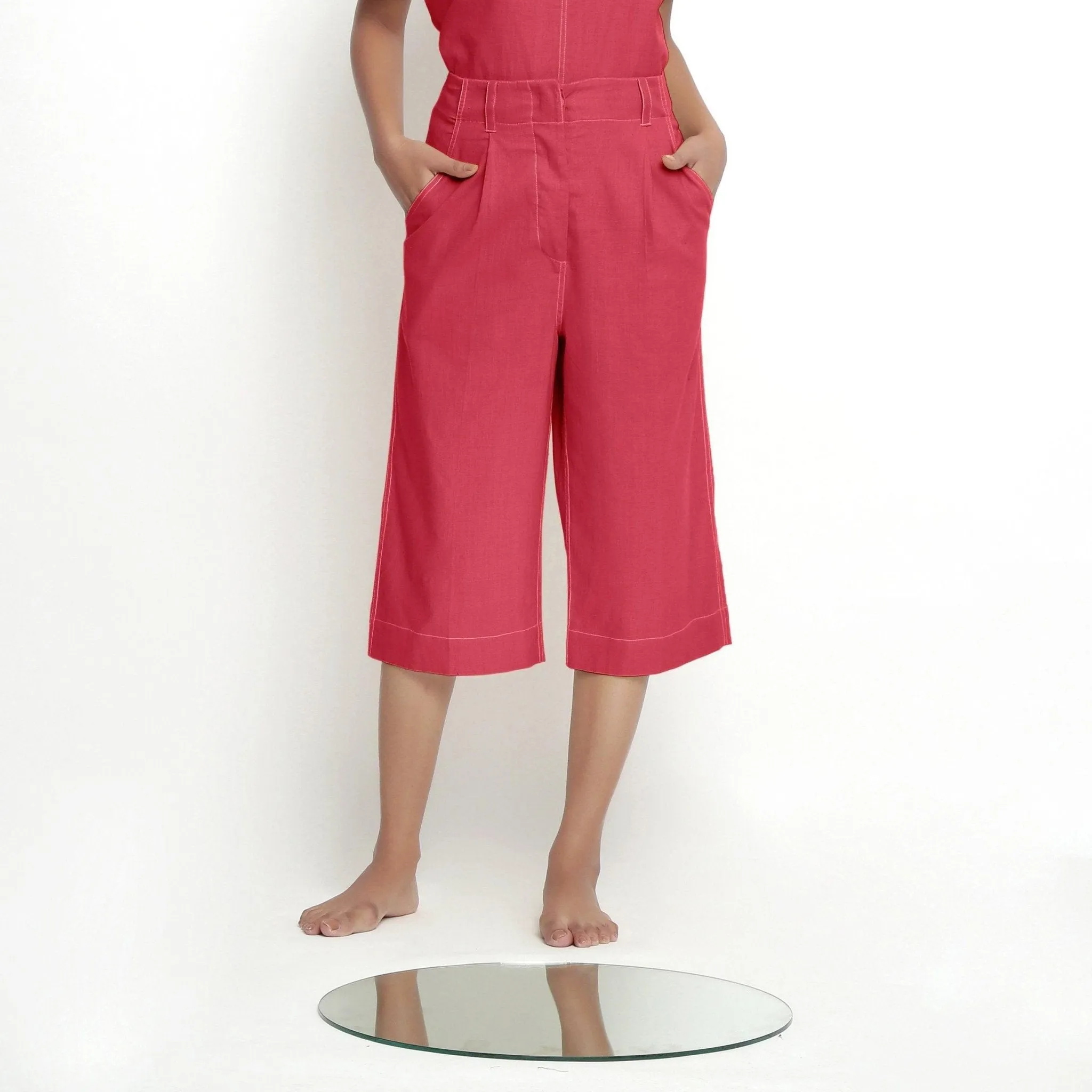 Red Vegetable Dyed Handspun Cotton Mid-Rise Culottes