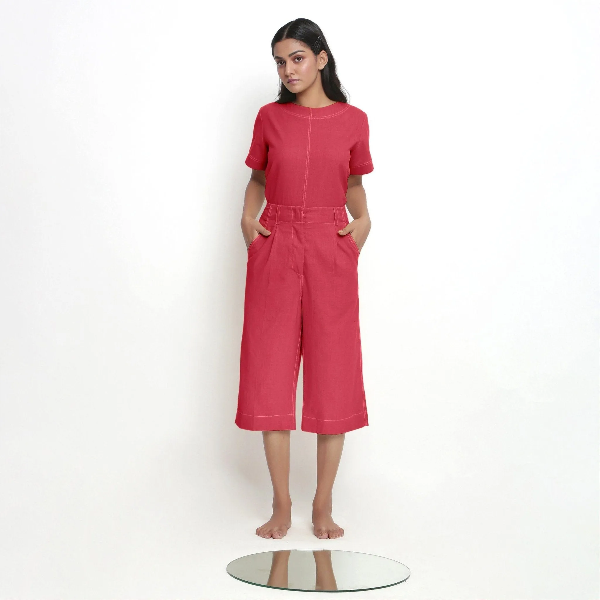 Red Vegetable Dyed Handspun Cotton Mid-Rise Culottes