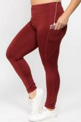 Red Wine High Waist Tech Pocket Workout Leggings (Plus-Size)