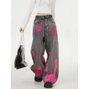 Retro Streetwear High Waist Wide Leg Jeans Pants