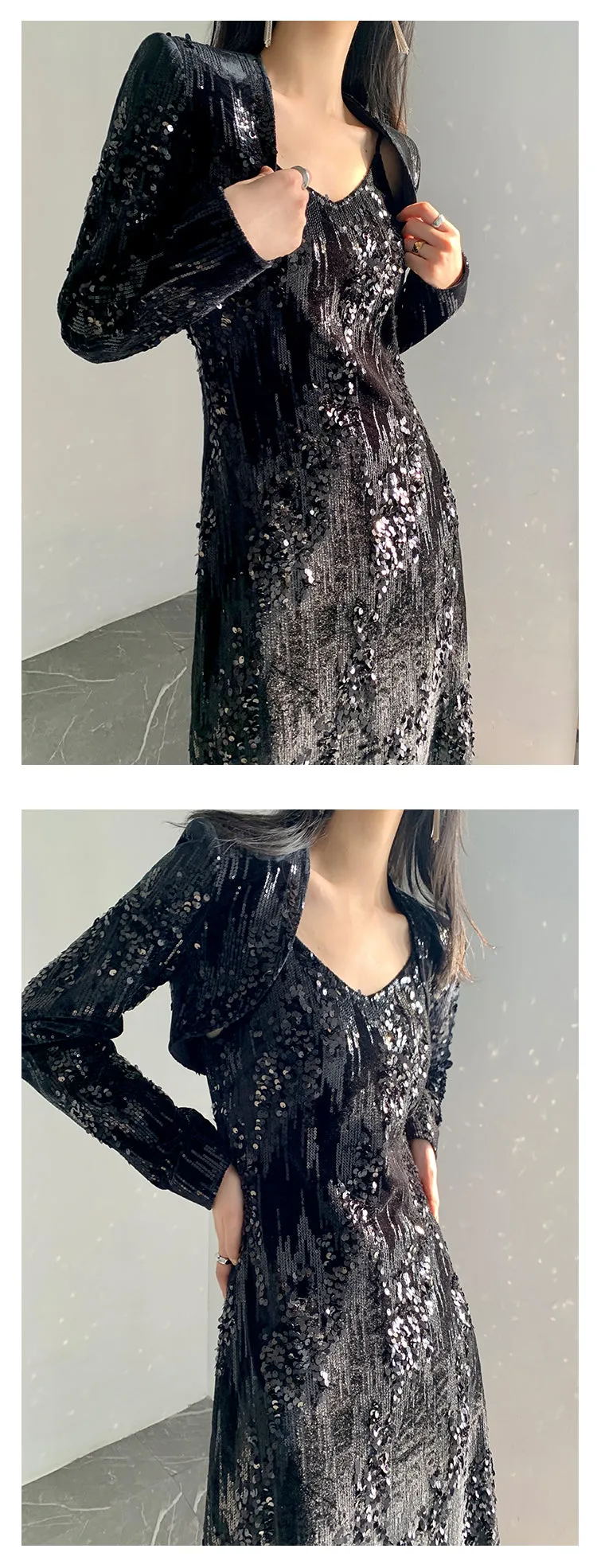 Retro Swaying tango V-neck sequined French party dress - Kawue