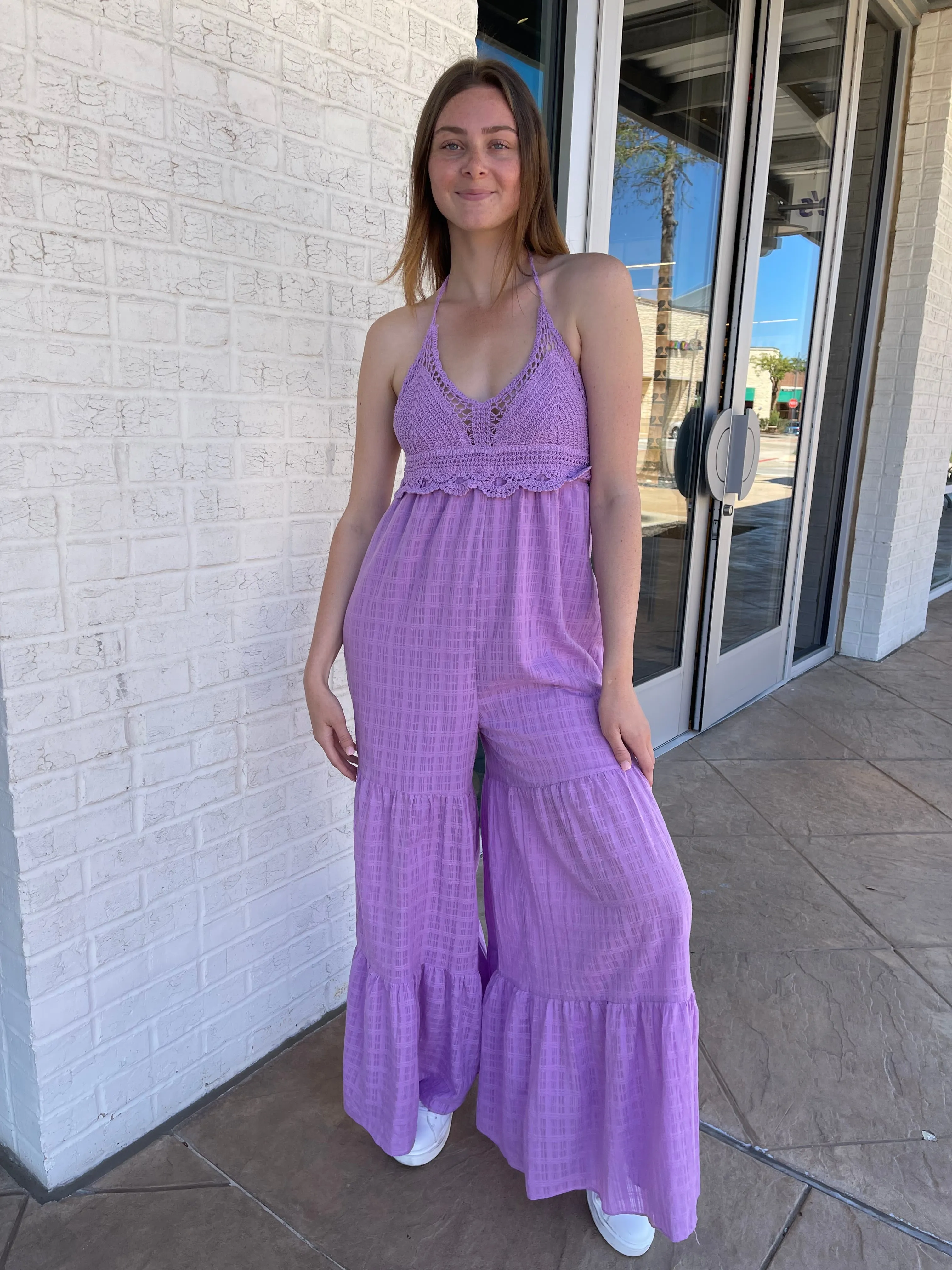 Sallie Crochet Halter Neck Jumpsuit