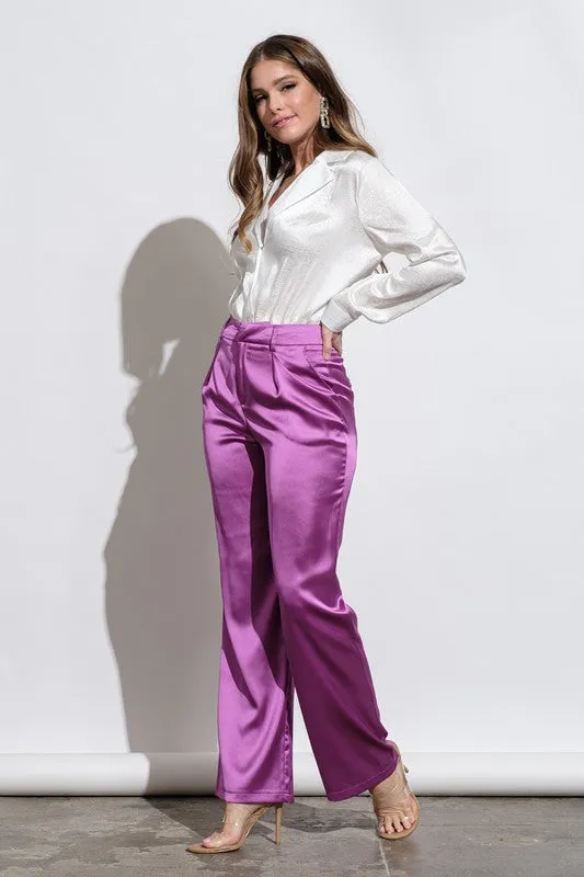 SATIN HIGH WAIST FLARED PANTS