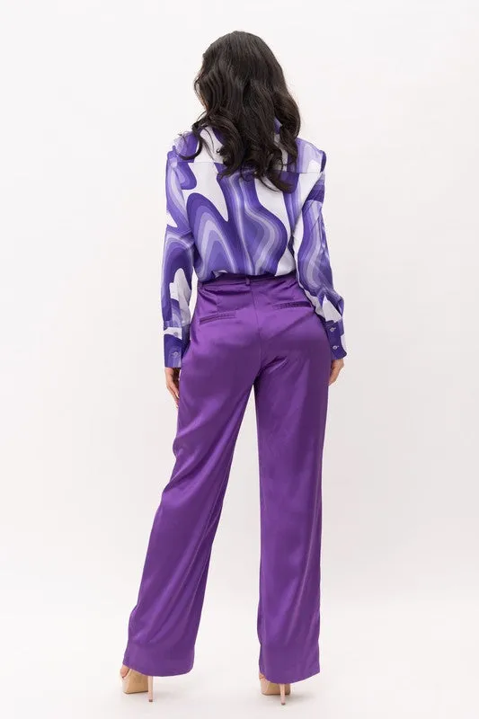 SATIN HIGH WAIST FLARED PANTS