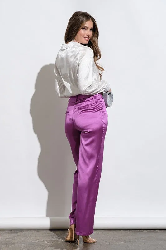 SATIN HIGH WAIST FLARED PANTS