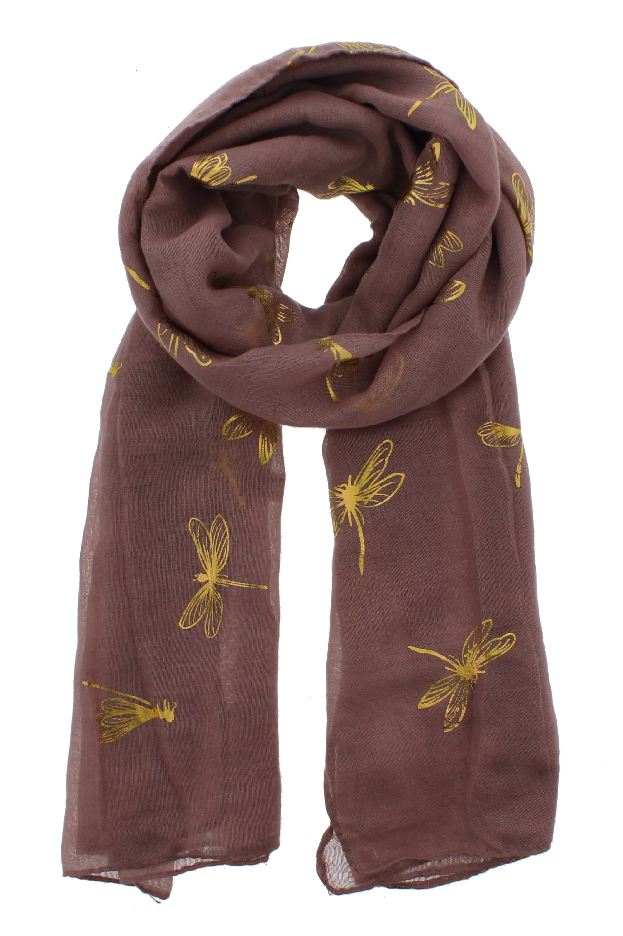 Scarf with Large Gold Foil Dragonfly Print