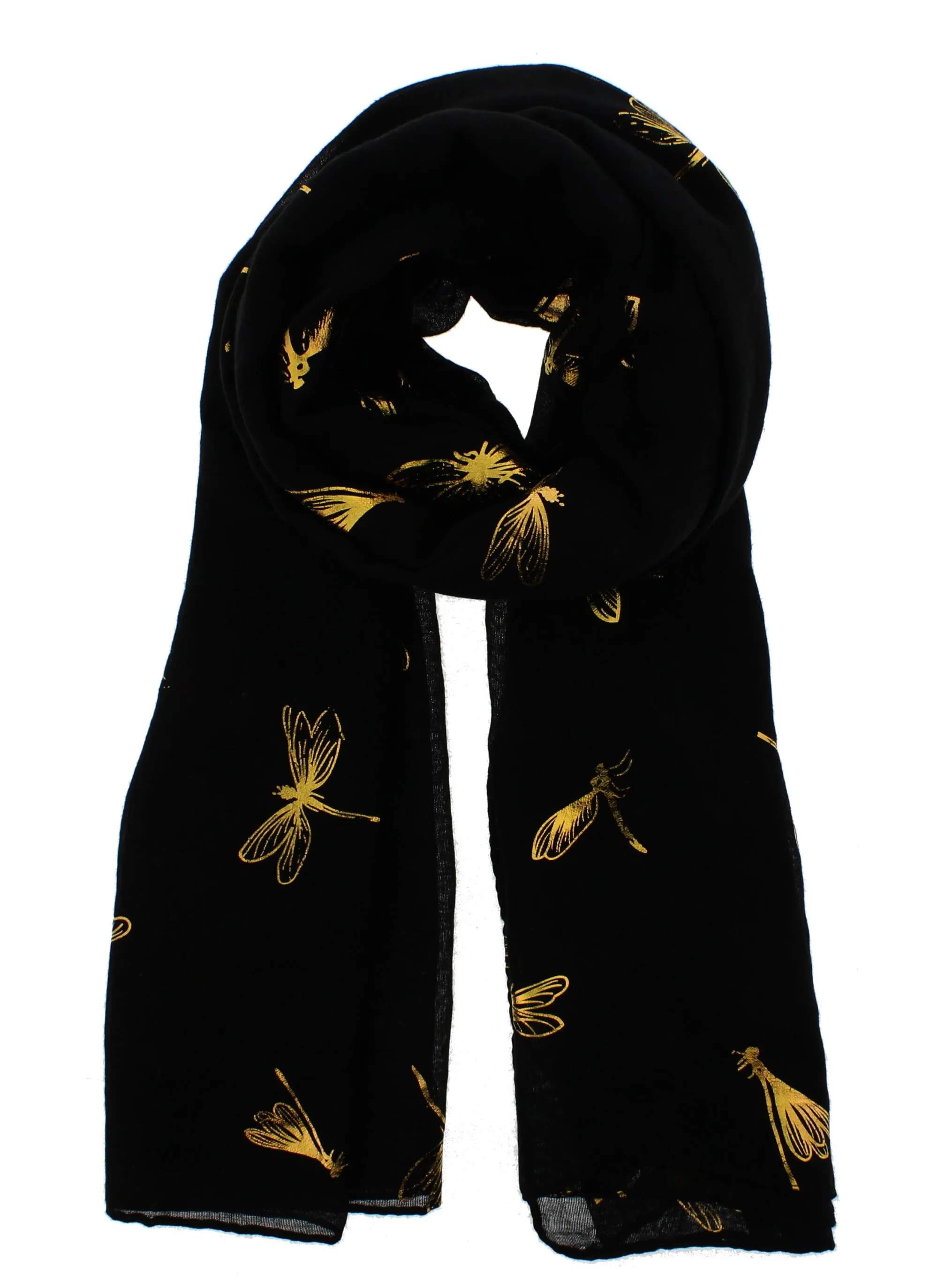 Scarf with Large Gold Foil Dragonfly Print