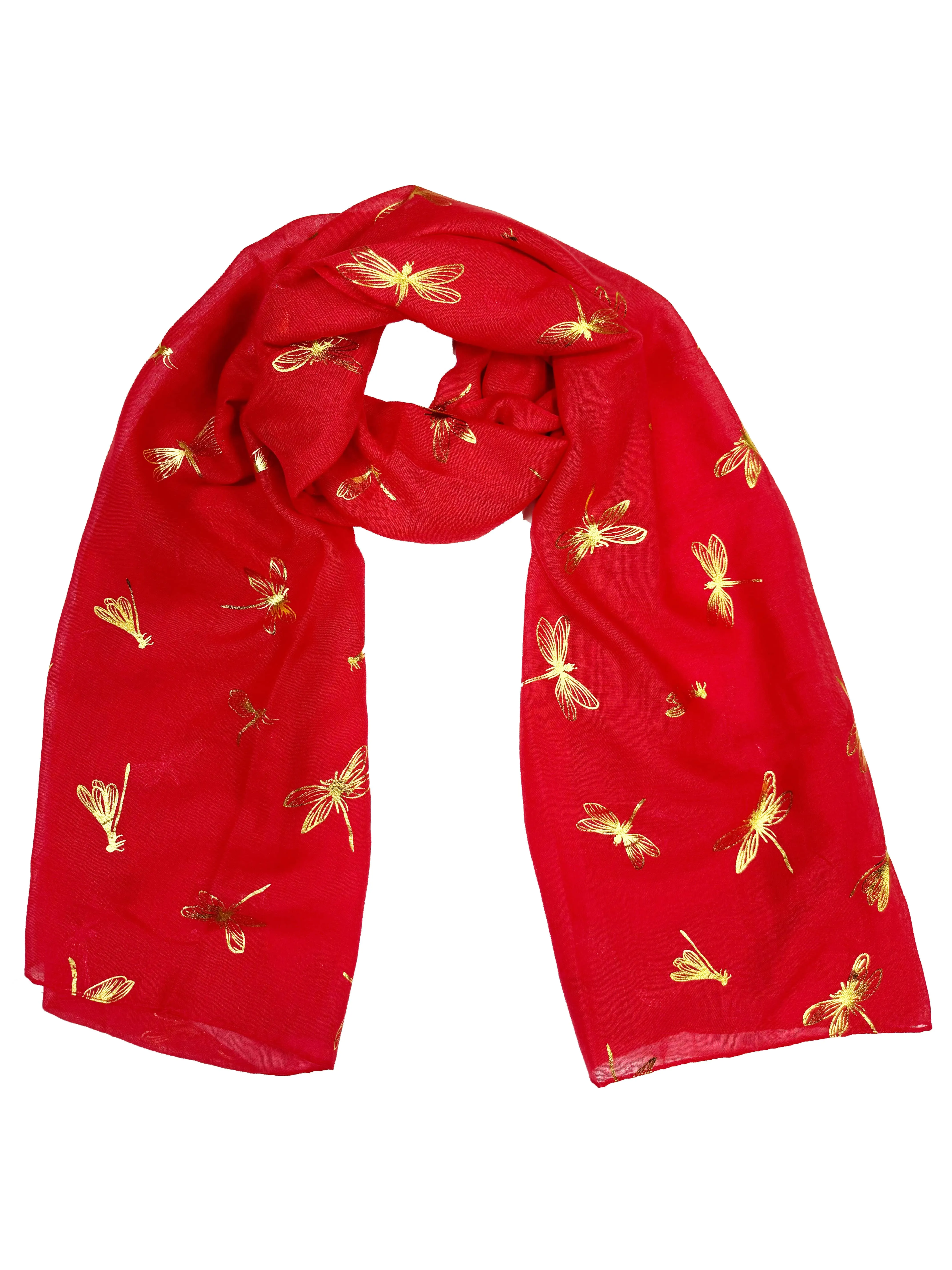 Scarf with Large Gold Foil Dragonfly Print