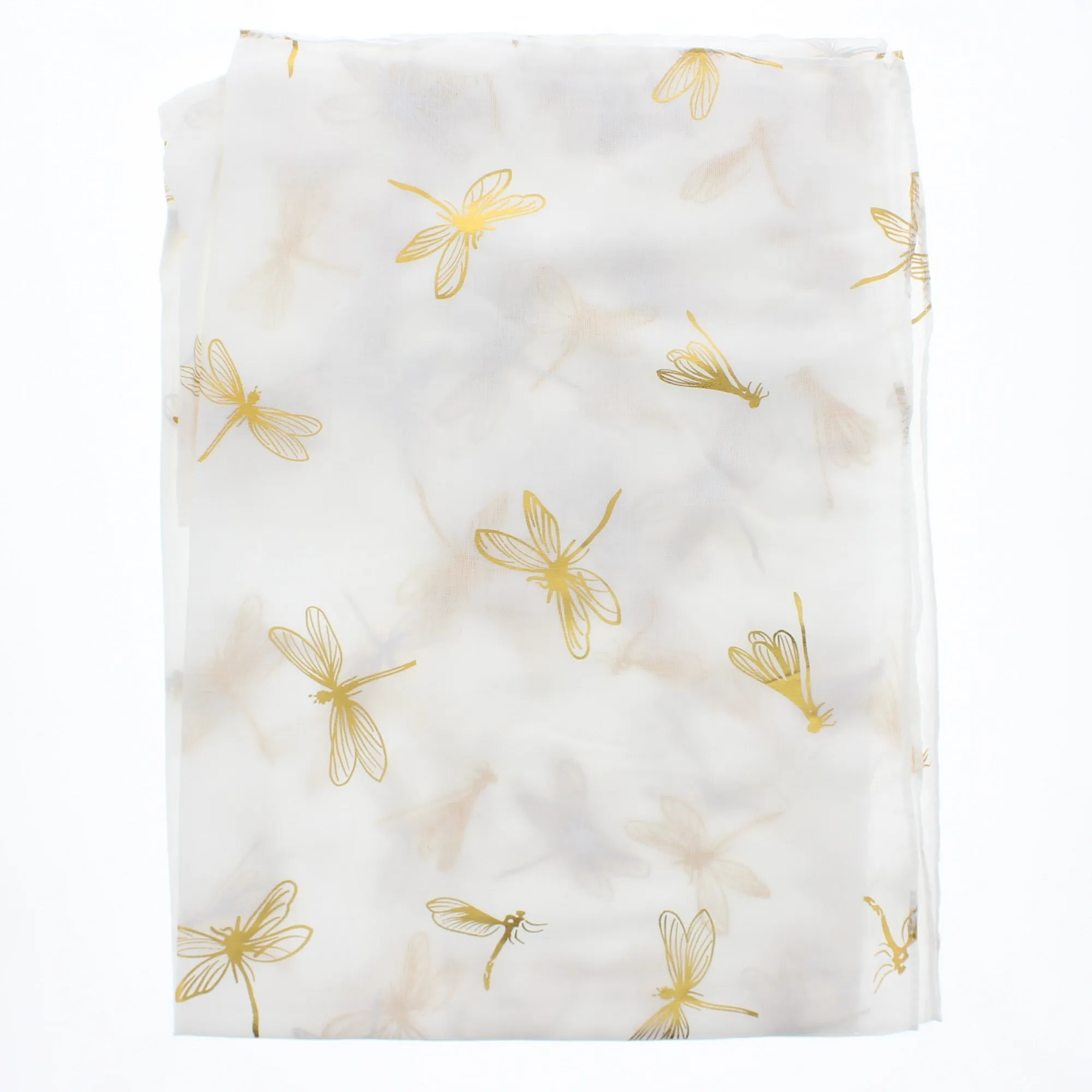 Scarf with Large Gold Foil Dragonfly Print