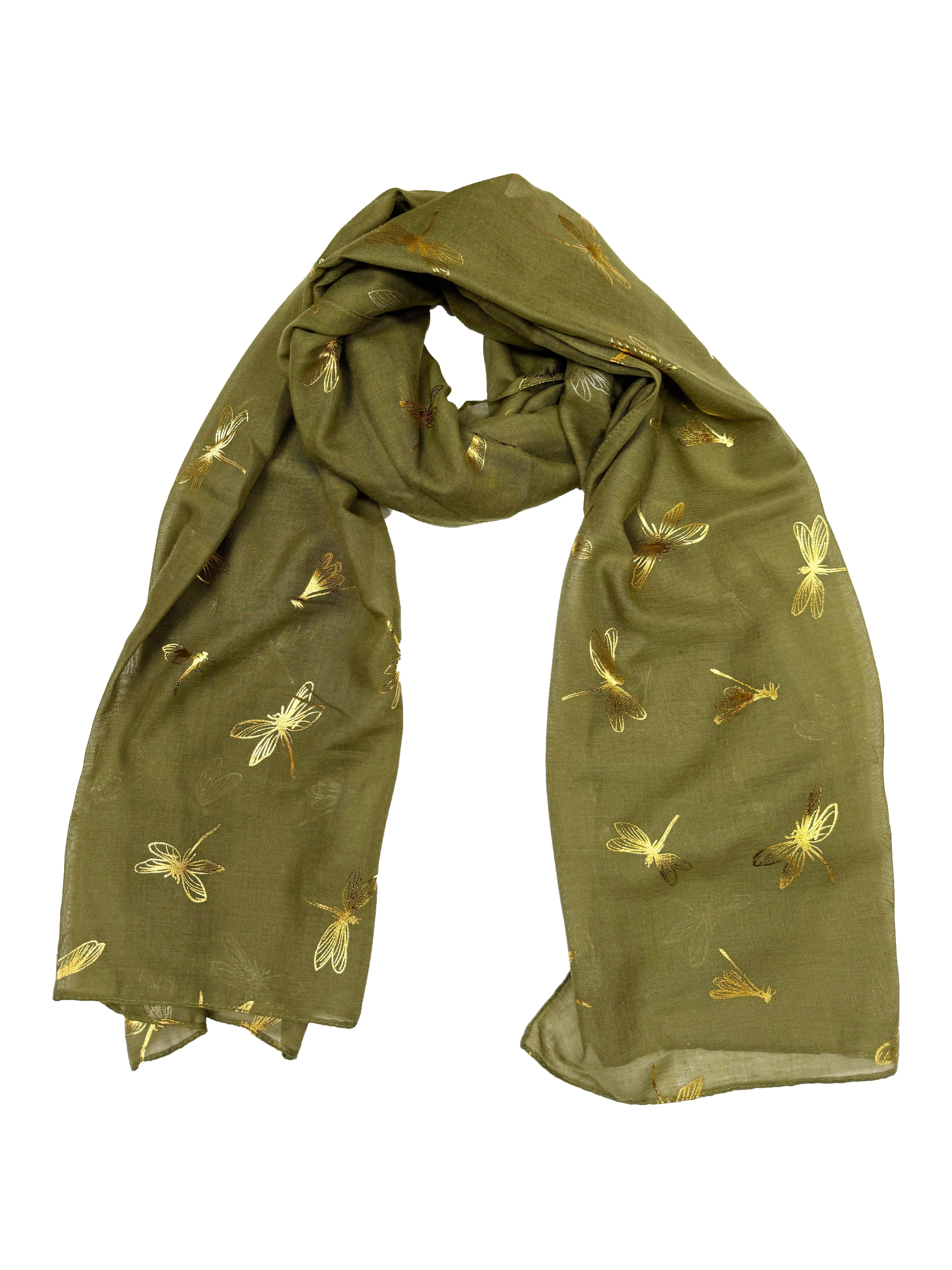 Scarf with Large Gold Foil Dragonfly Print