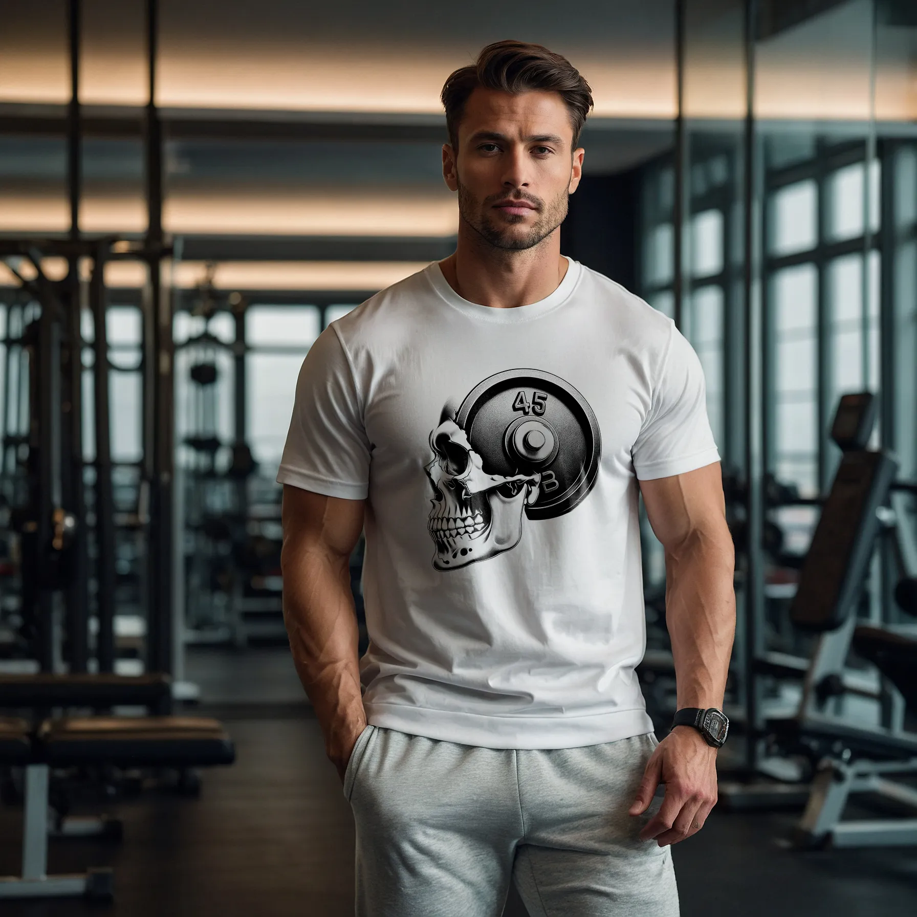 Skull Weightlifting Unisex Crewneck T-Shirt