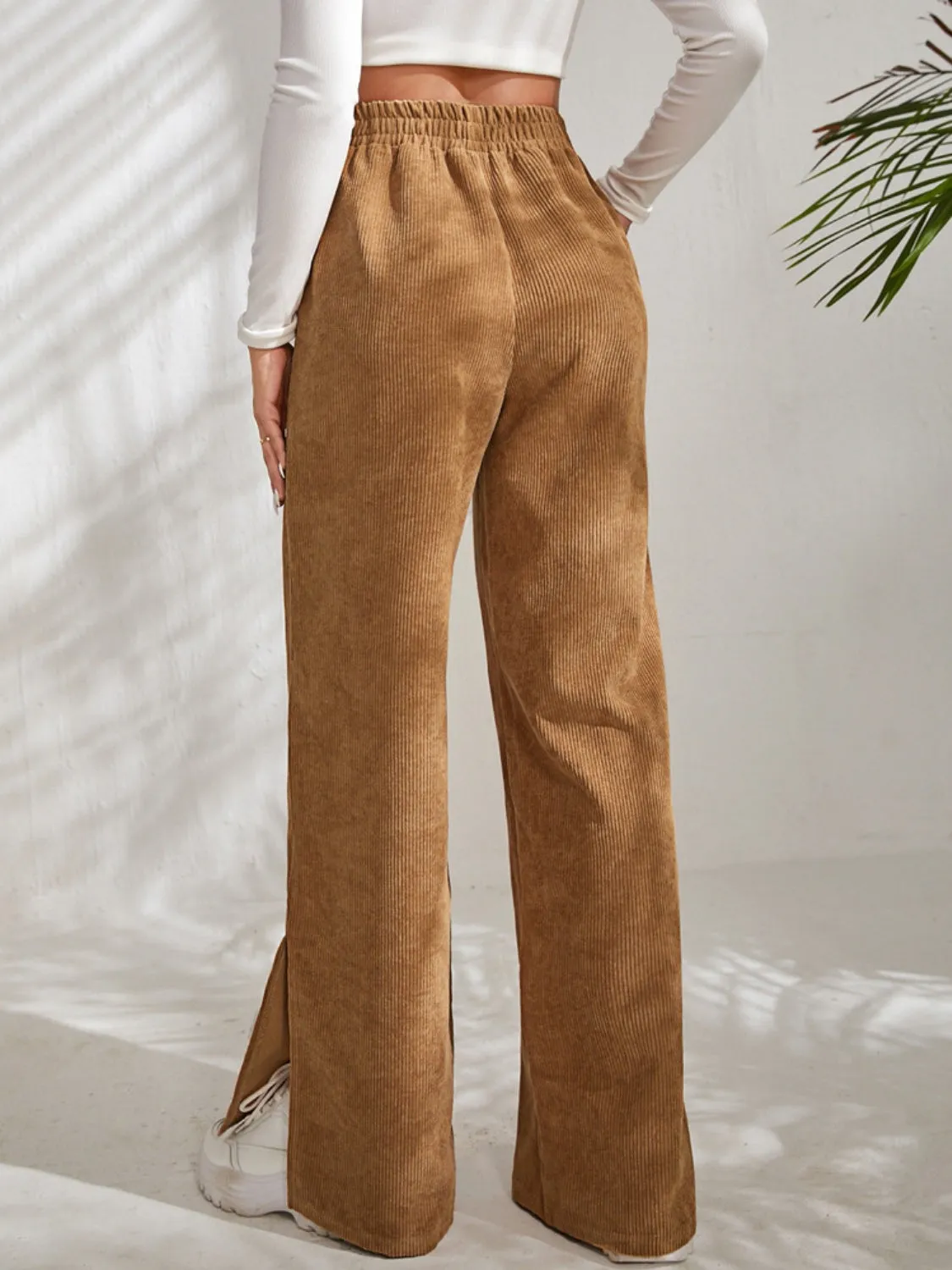 Slit Pocketed High Waist Wide Leg Pants