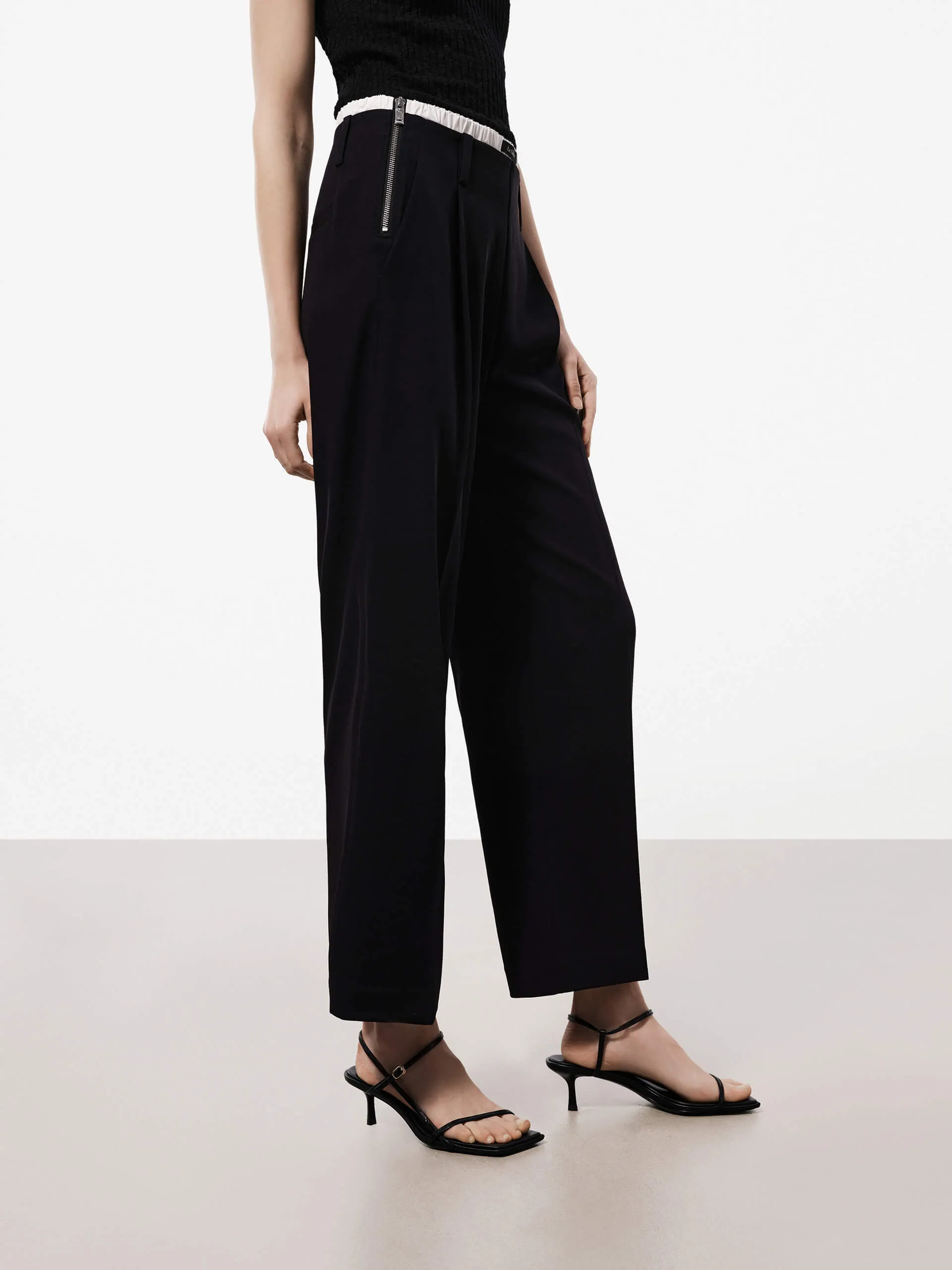 Straight Contrast Waist Pants