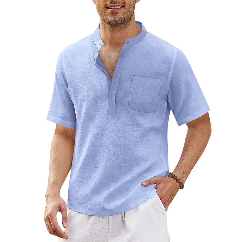 Summer Men's Hippie Casual Pocket Short Sleeve Beach T-Shirt