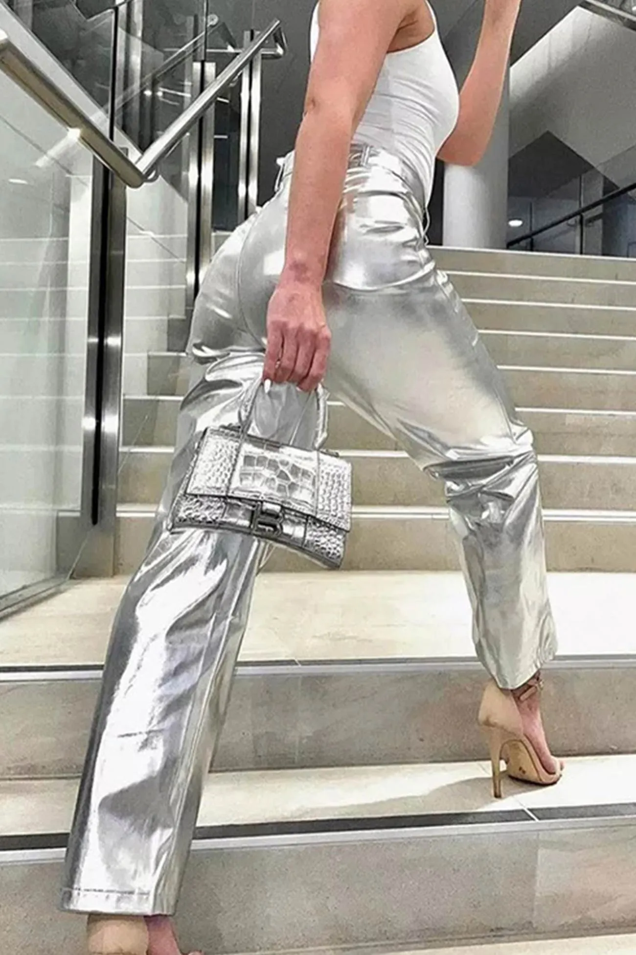 TastyHottie - High Waist Reflective PU Leather Pants