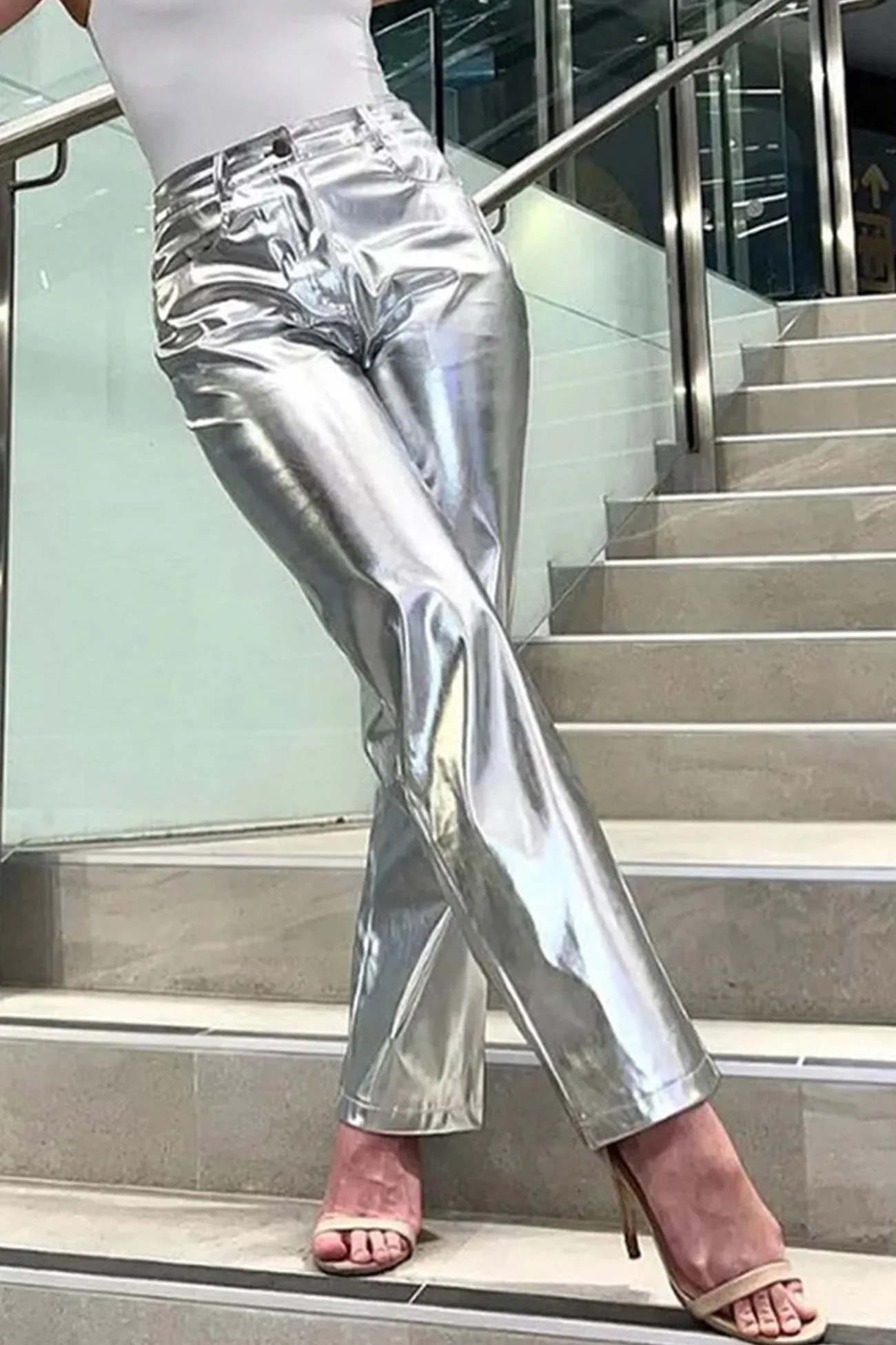 TastyHottie - High Waist Reflective PU Leather Pants