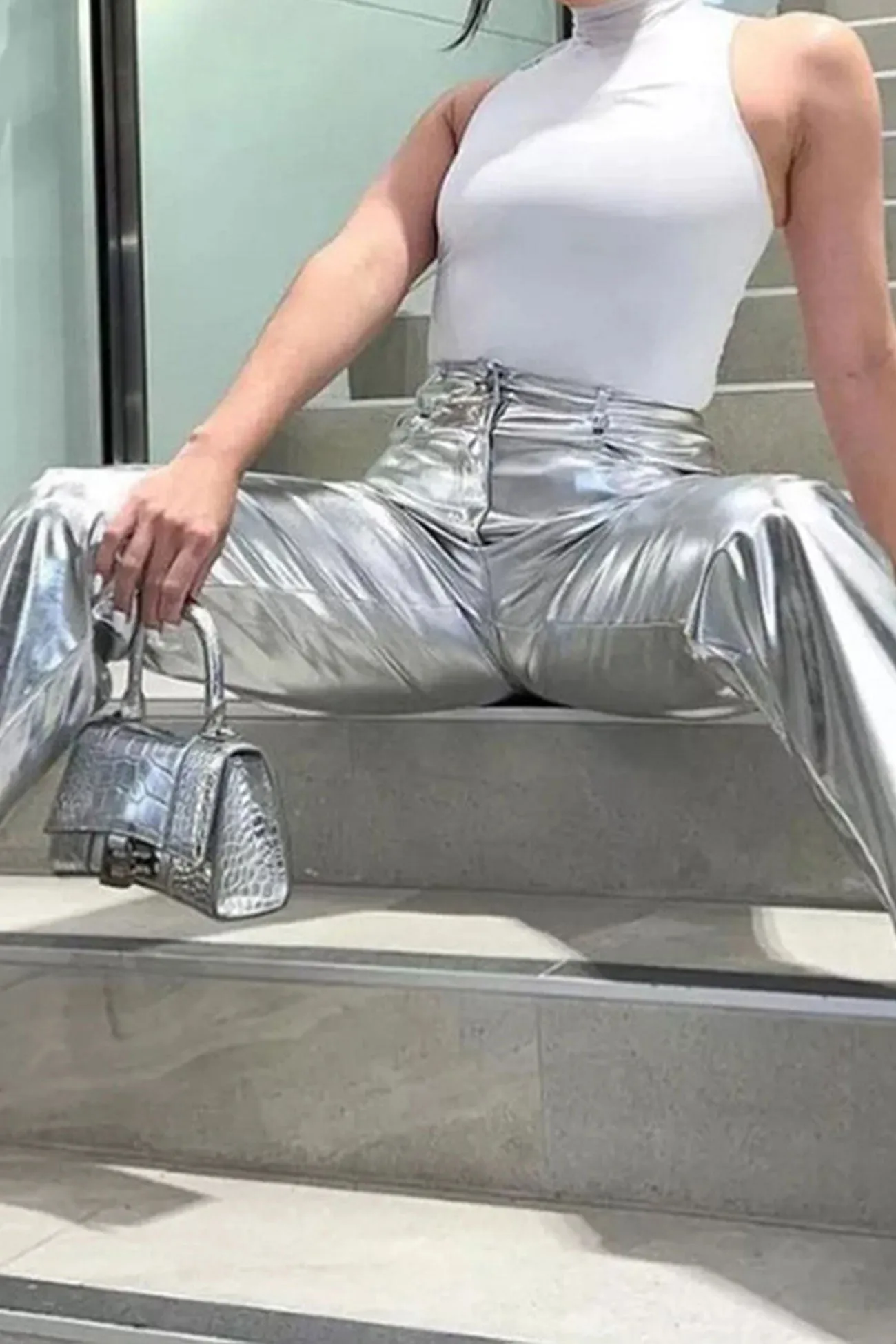 TastyHottie - High Waist Reflective PU Leather Pants