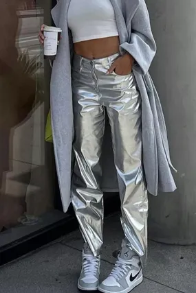 TastyHottie - High Waist Reflective PU Leather Pants