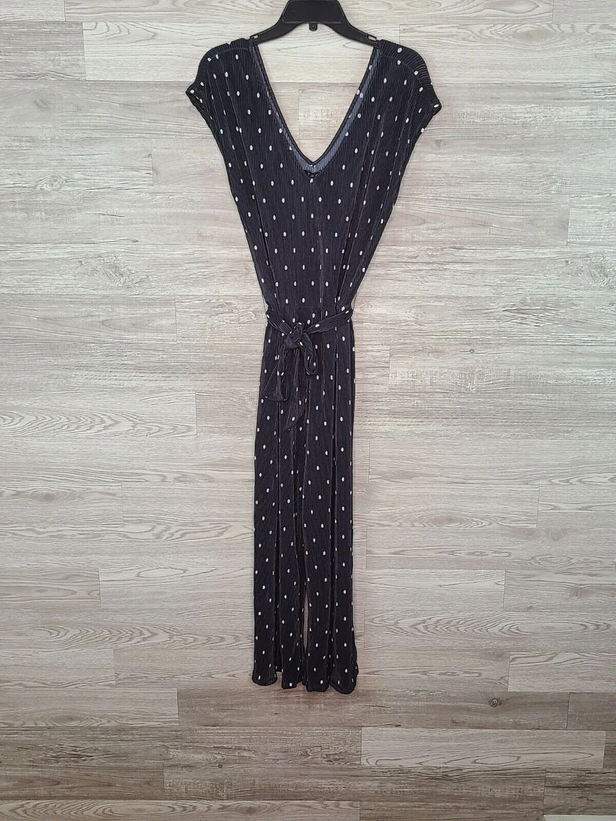 T.D.C. Topson Women's Black & White Polka Dot Belted Ribbed Jumpsuit Size XL