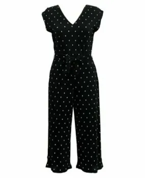 T.D.C. Topson Women's Black & White Polka Dot Belted Ribbed Jumpsuit Size XL