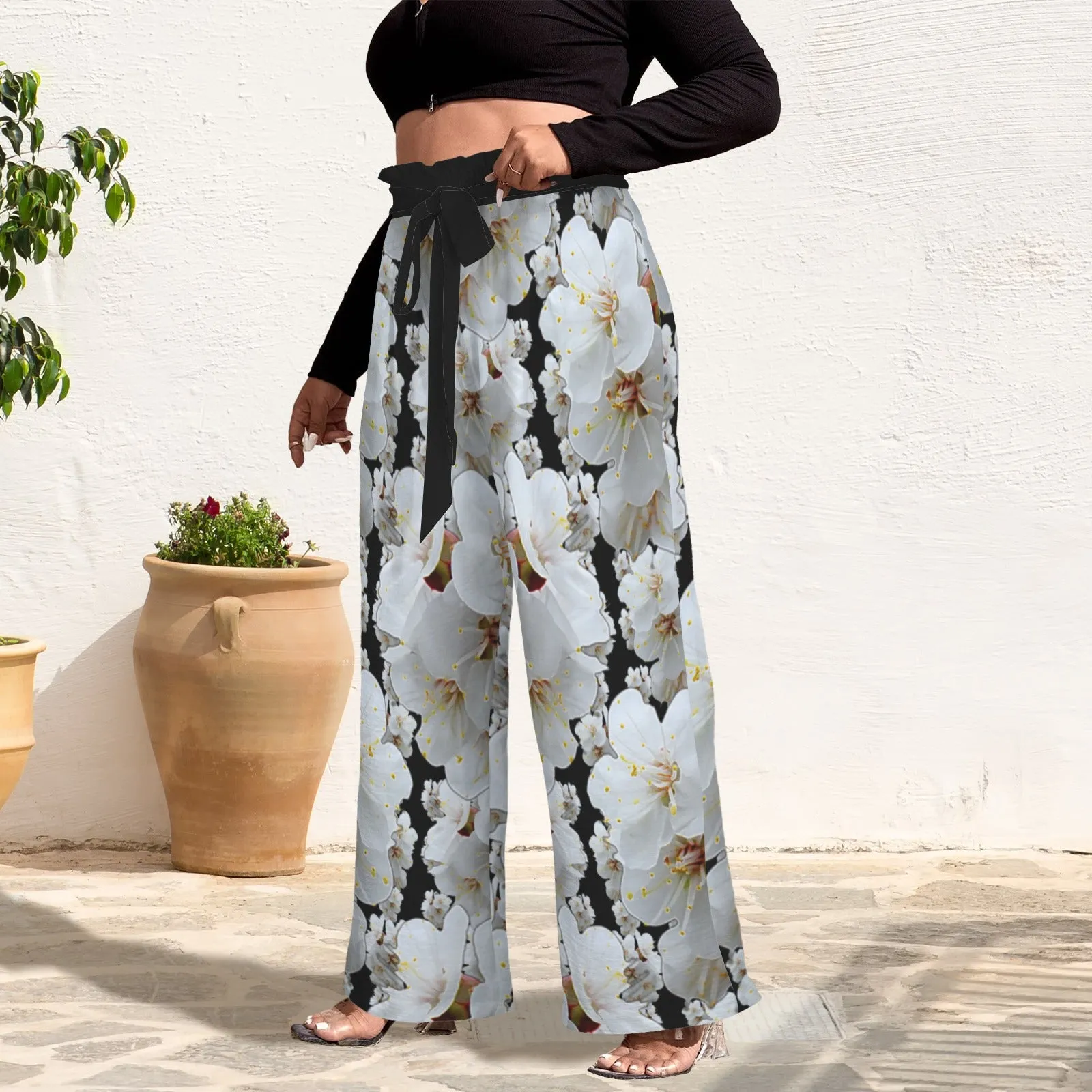 TRP Floral Print 01-01 Designer Strappy High Waist Pocket Wide Leg Pants