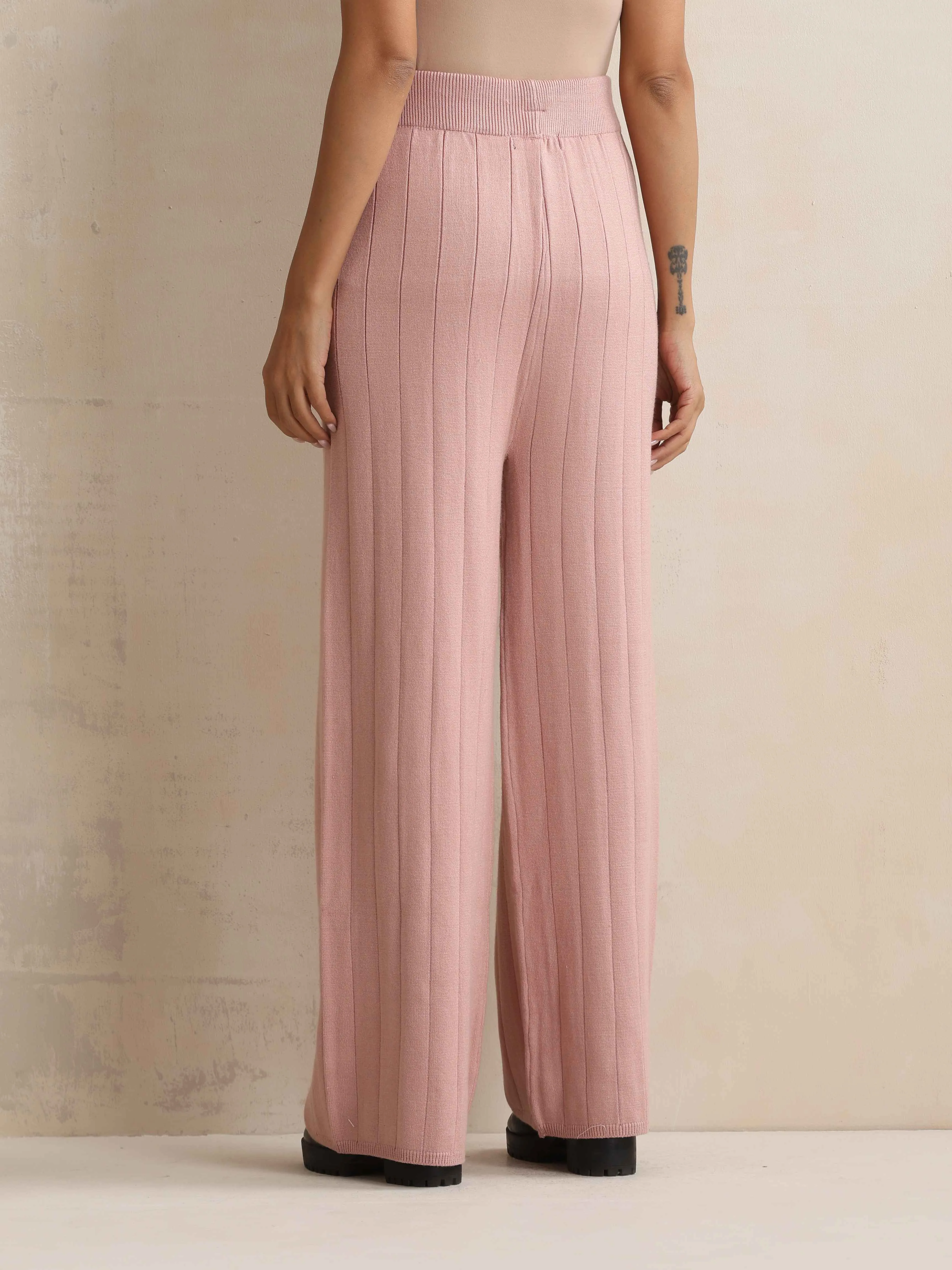 trueBrowns Pink Woollen Flared Pants