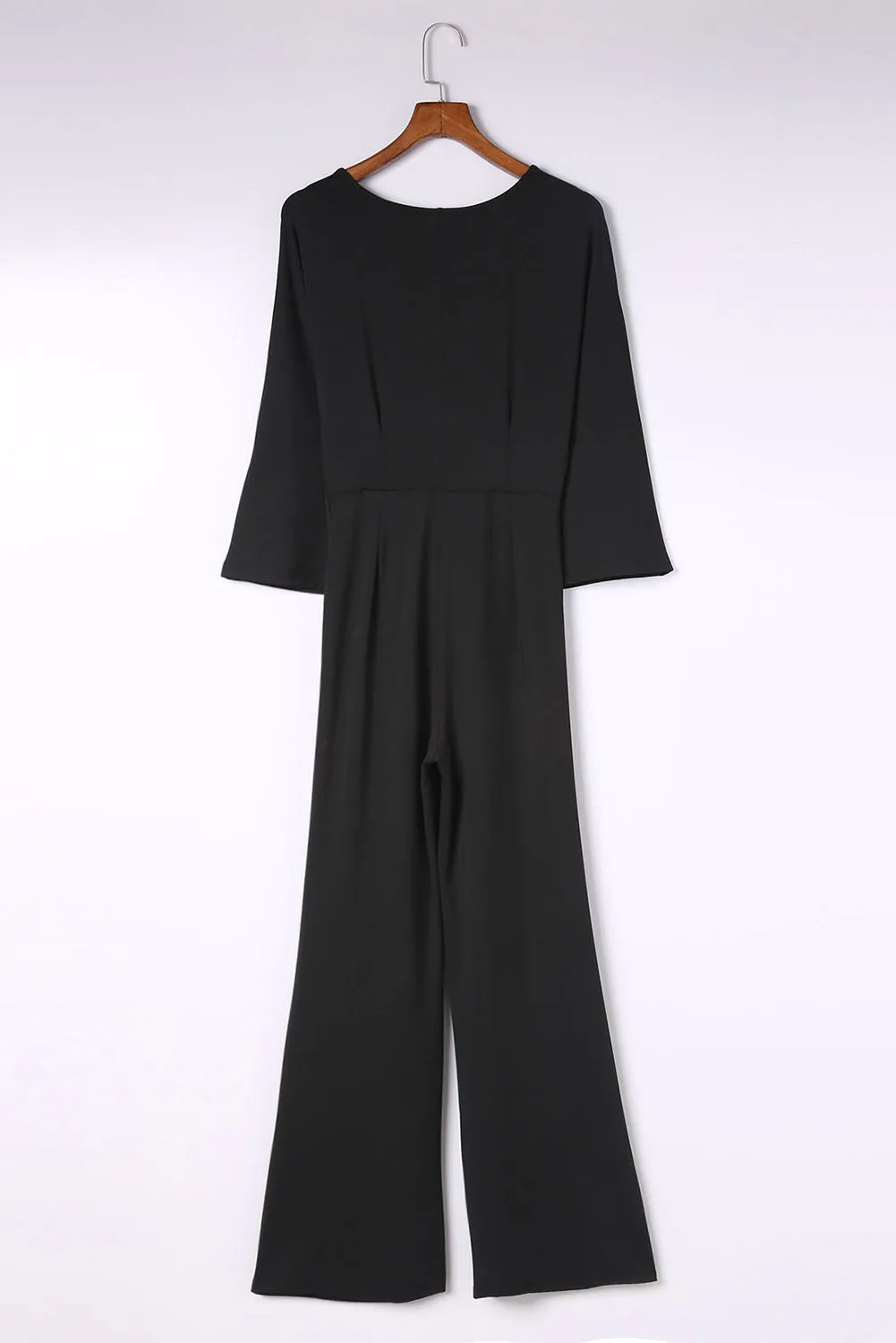 Twisted Plunge Three-Quarter Sleeve Jumpsuit