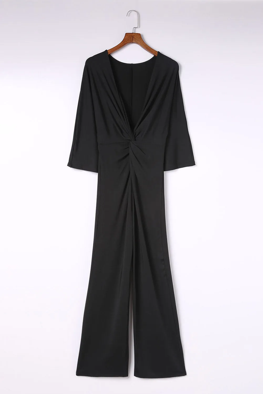 Twisted Plunge Three-Quarter Sleeve Jumpsuit