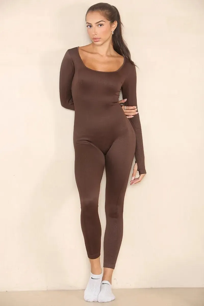 Two For ￡26.99！ Seamless U Neck Long Sleeve Shaping Jumpsuit