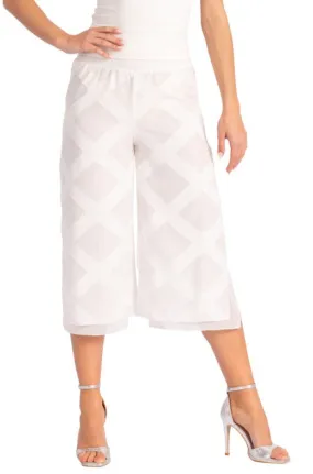 Two-layer White 3D Relief Cropped Culottes With Slits (M)