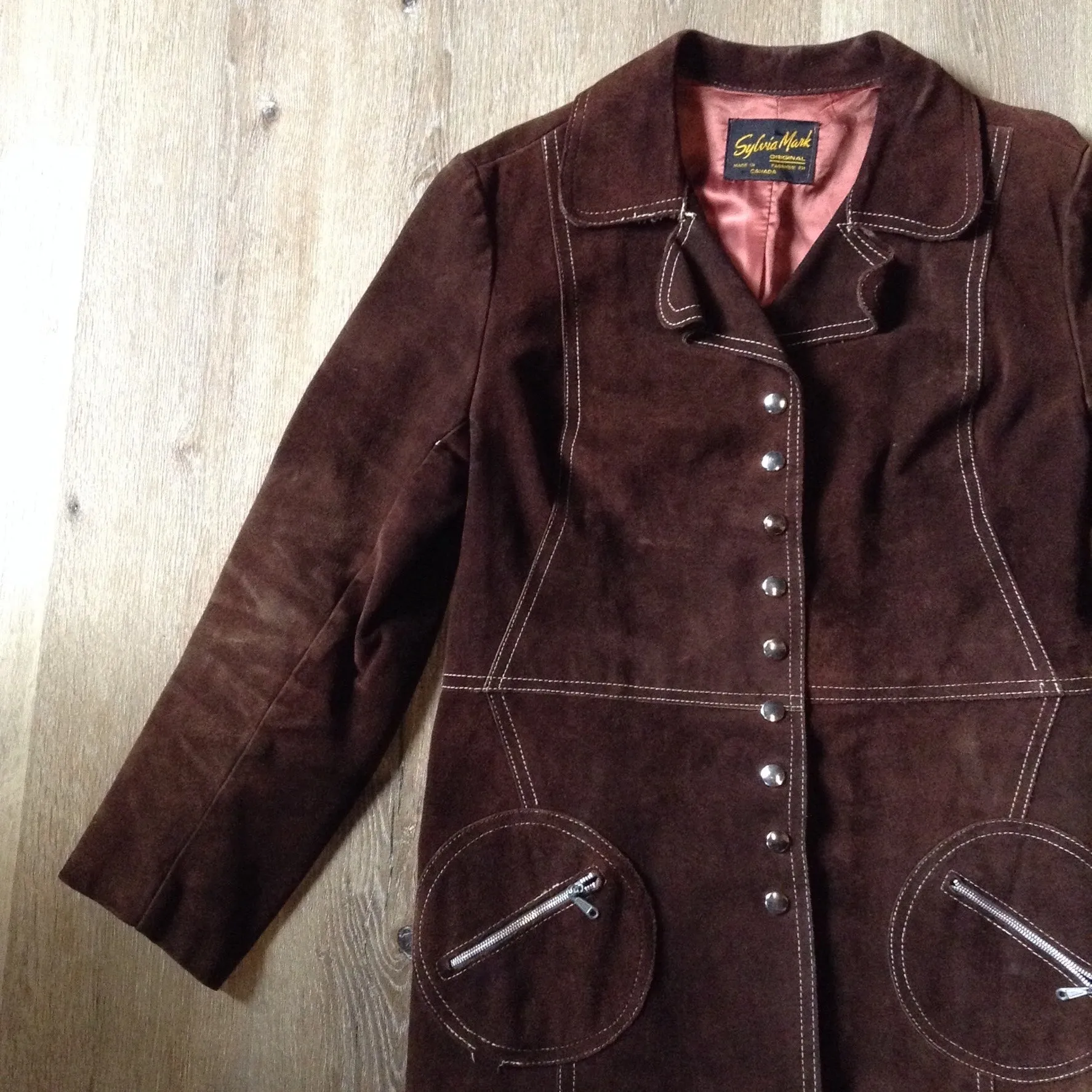 Vintage Sylvia Mark Brown Suede Belted Jacket, Made in Canada