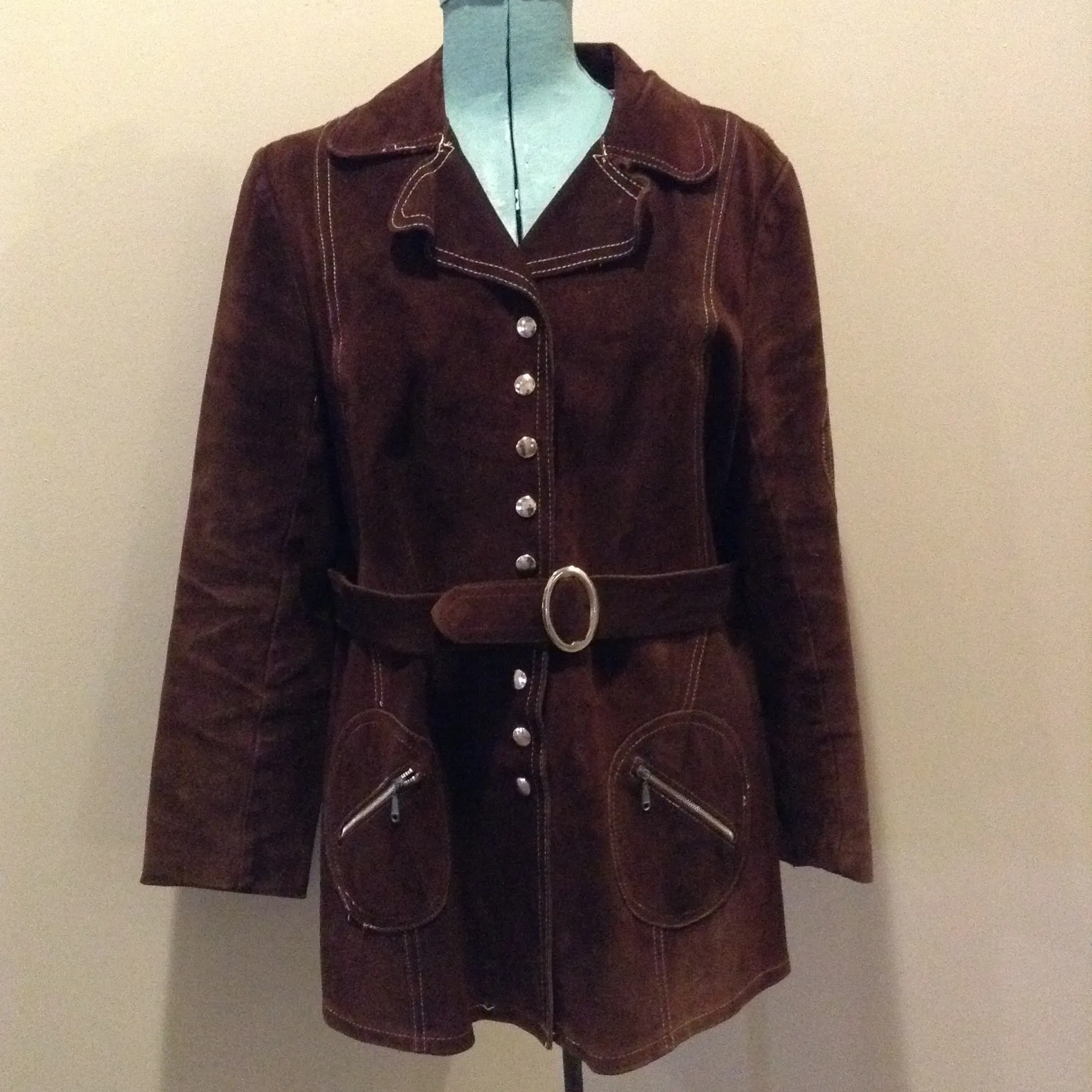 Vintage Sylvia Mark Brown Suede Belted Jacket, Made in Canada