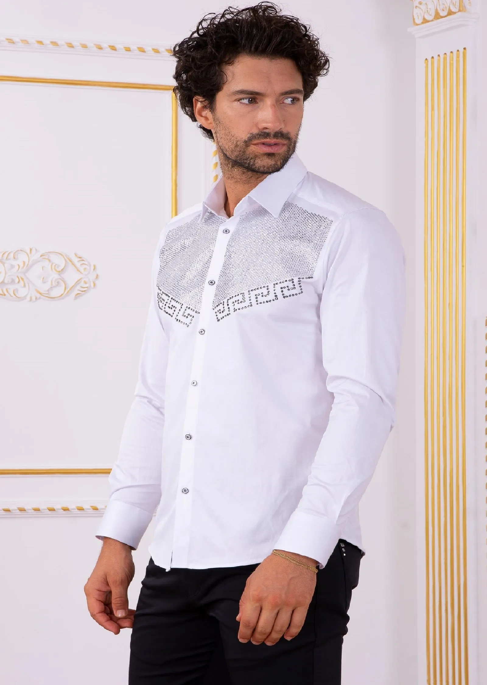 White Silver "Meander" Rhinestone Shirt