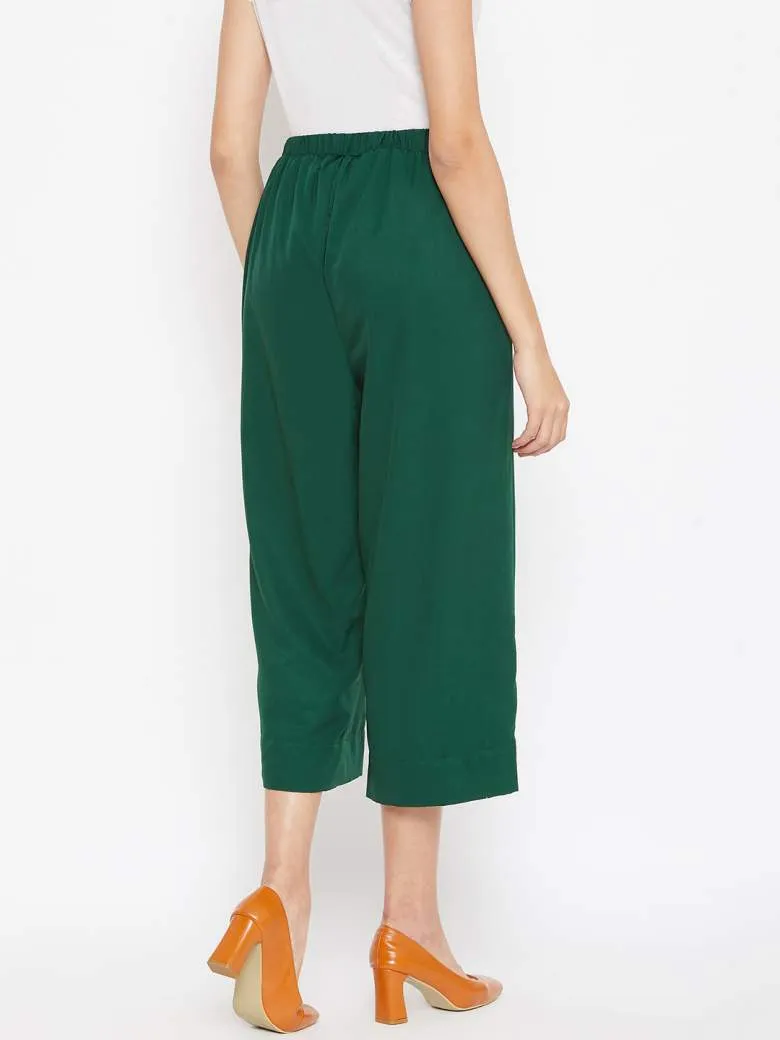 Women's Dark Green Cropped Palazzos