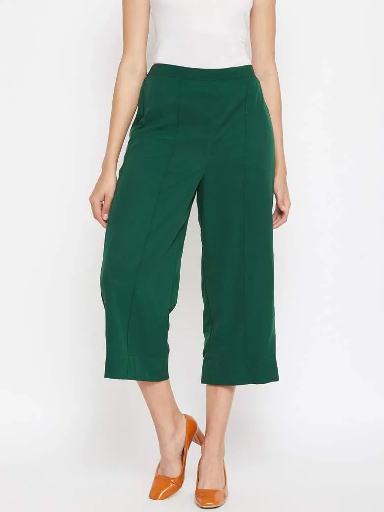 Women's Dark Green Cropped Palazzos