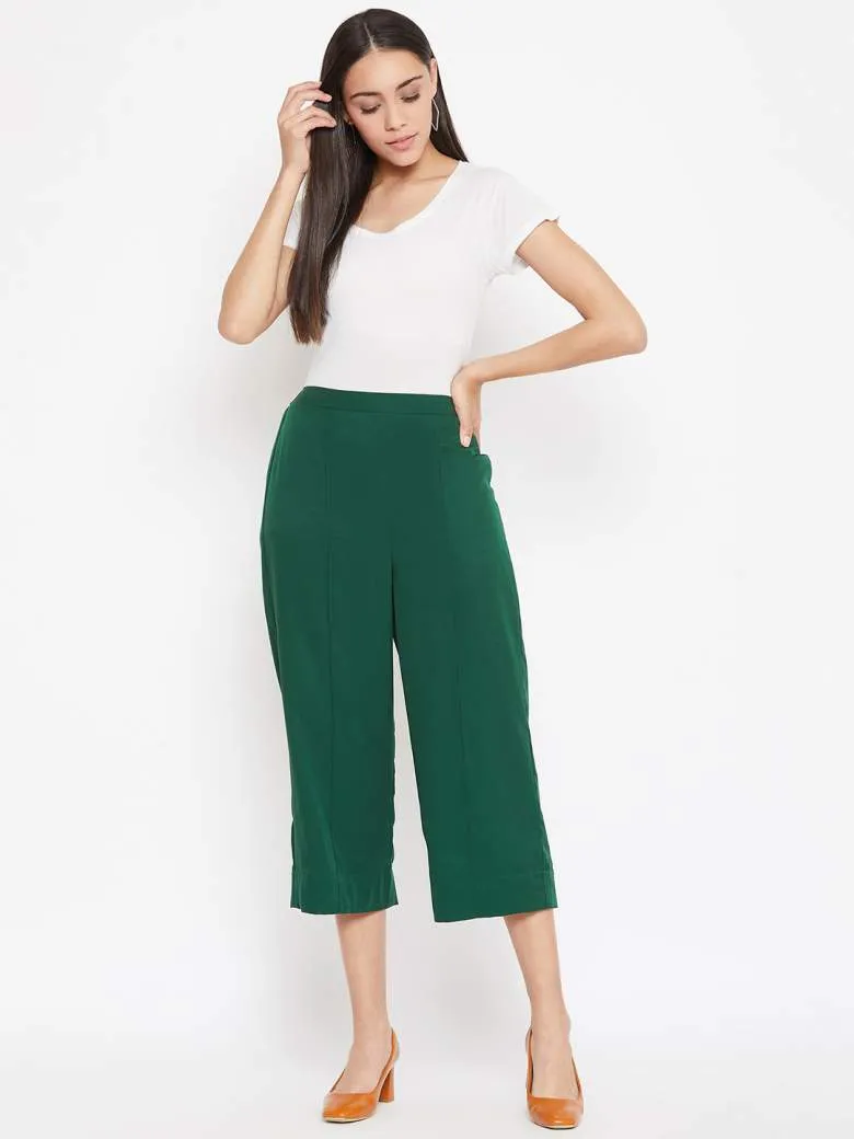 Women's Dark Green Cropped Palazzos