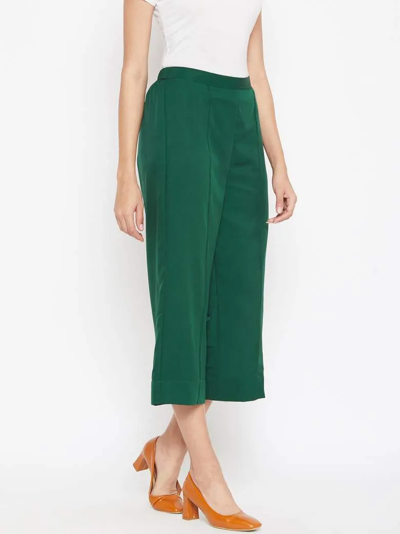 Women's Dark Green Cropped Palazzos