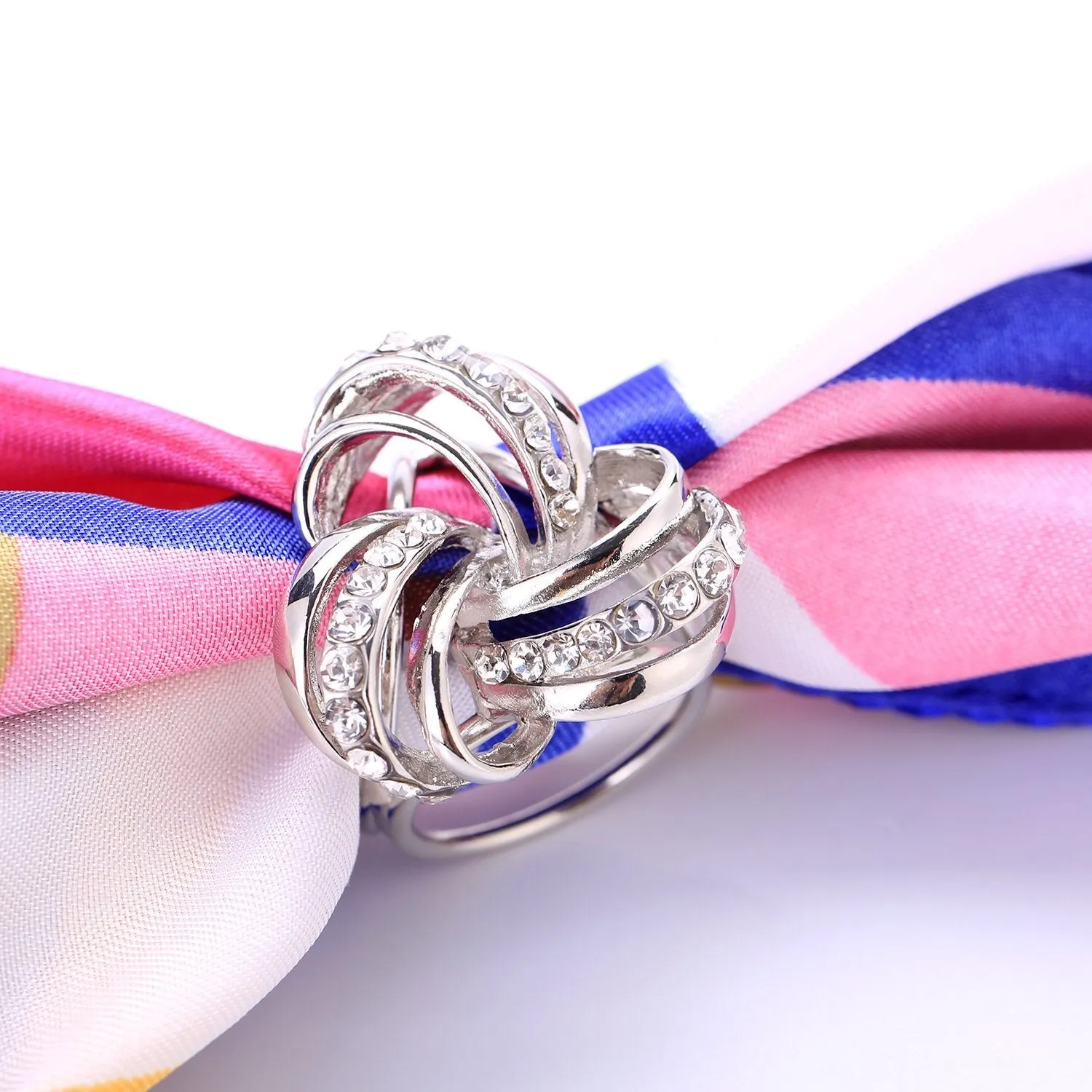 Women's Fashion Silk Scarf Buckle Silver Crystal Clip Ring BUK003