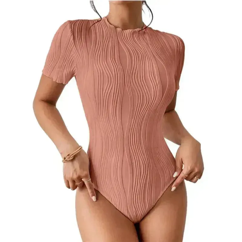 Women's Short-sleeved Corrugated Texture Jumpsuit