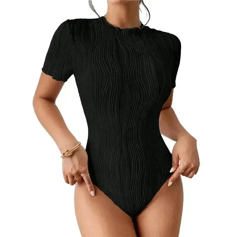 Women's Short-sleeved Corrugated Texture Jumpsuit