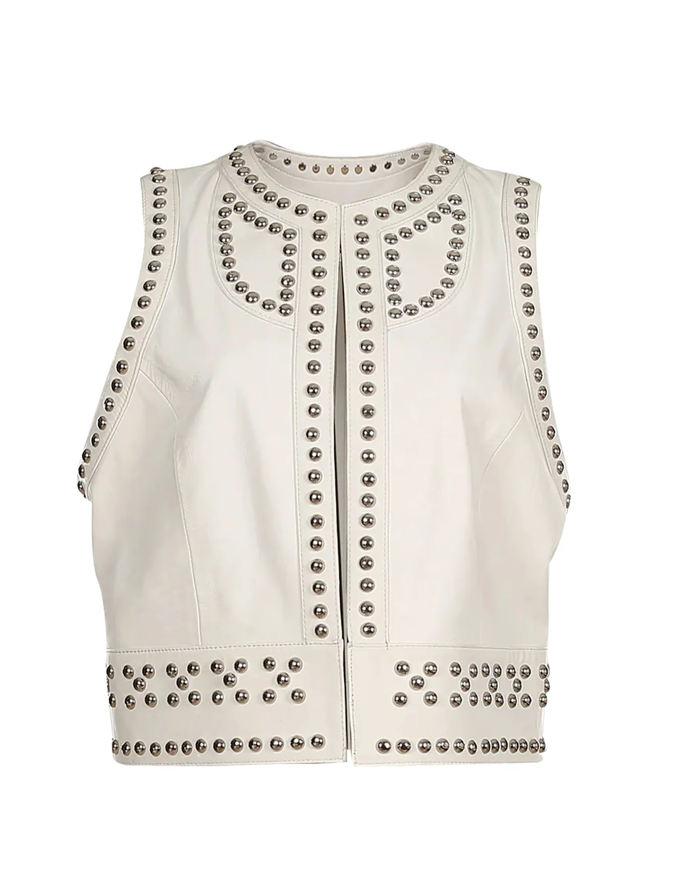 Women's White  Studded Leather Vest