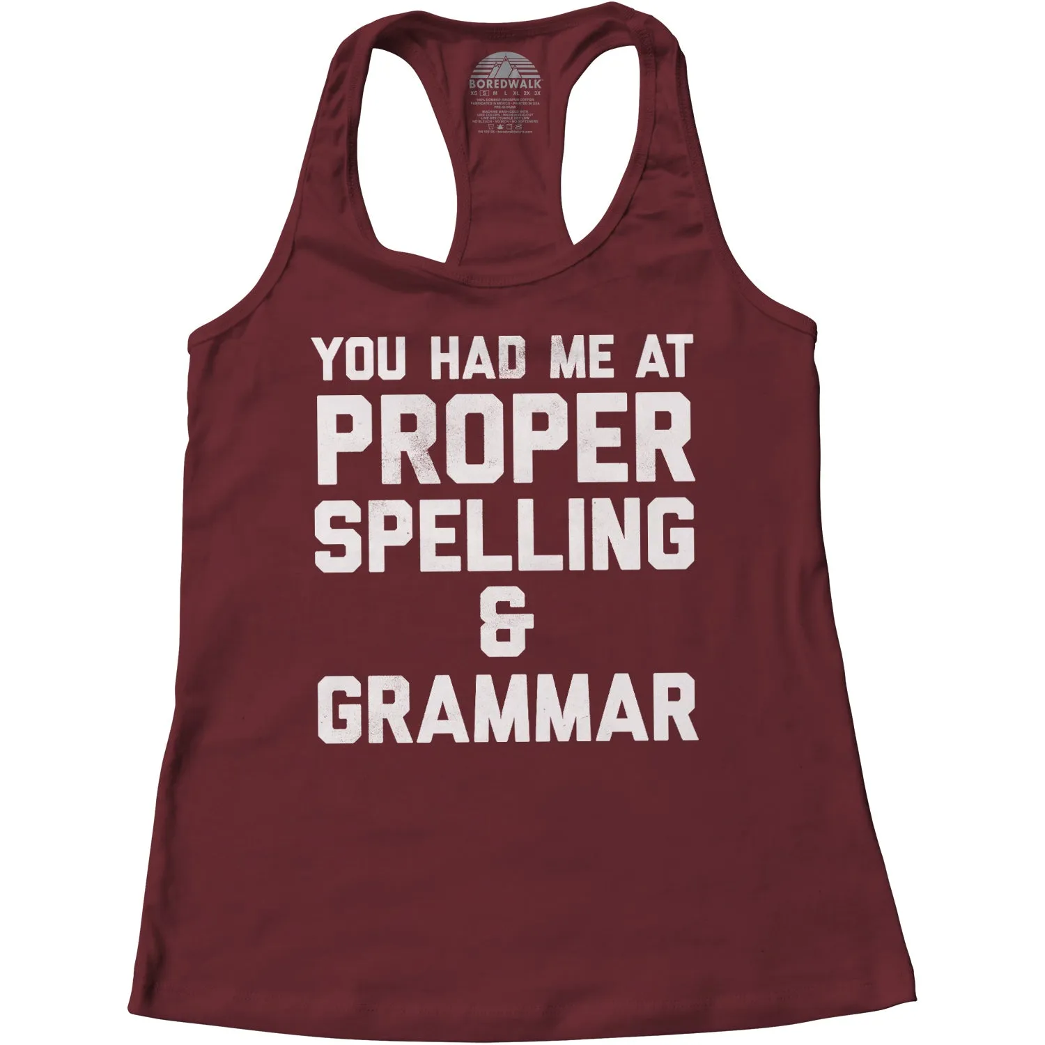 Women's You Had Me At Proper Spelling And Grammar Racerback Tank Top